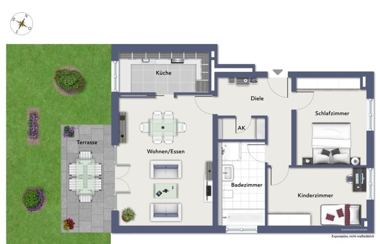 Immobilienangebot - Landshut - Alle - Moderne 3-Zimmer-Garten-Wohnung mit ablösbarer EBK und TG-Stellplatz in Landshut-Mitterwöhr
