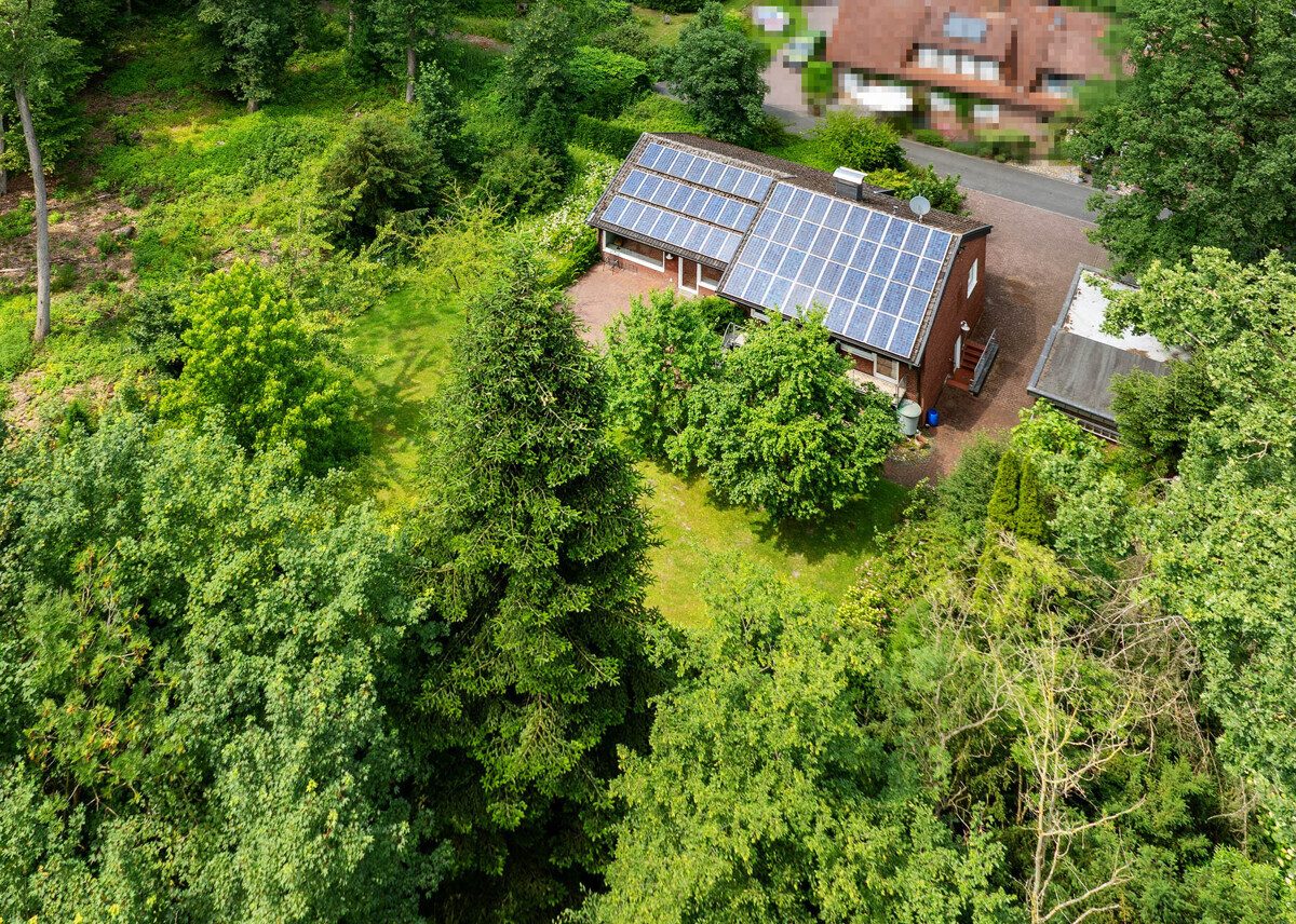 Drohnenansicht Immobilienangebot - Münster - Wohnen & Gewerbe - Einfamilienhaus mit herrenhäuslichem Flair in begehrter Waldrandlage!