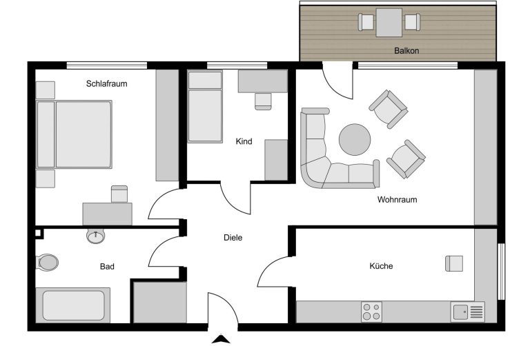 Immobilienangebot - Bochum - Alle - Erdgeschosswohnung mit Balkon 
und Stellplatz in Eppendorf