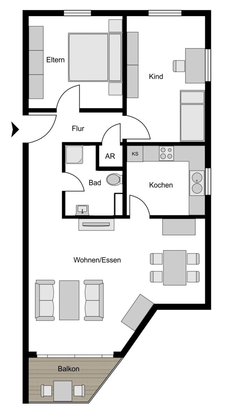Immobilienangebot - Bochum - Alle - Sonnige 3,5-Zimmer Balkonwohnung
in Höntrop