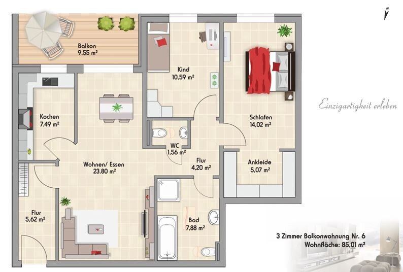 Immobilienangebot - Trossingen - Wohnungen - Moderne 3‑Zimmer‑Wohnung mit Süd‑Balkon und TG‑Stellplatz in ruhiger Wohnlage in Trossingen