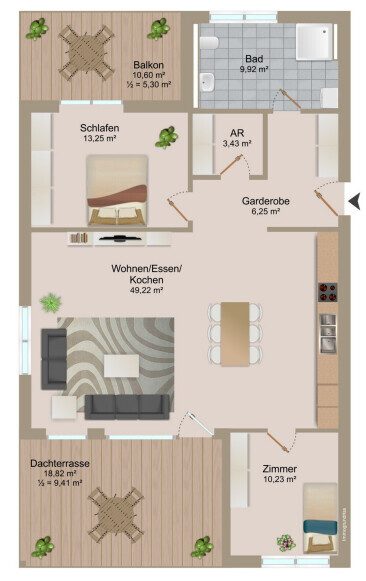 Wohnungsgrundriss Immobilienangebot - Trossingen - Wohnungen - Wohnen über den Dächern: 3-Zimmer-Penthouse mit Dachterrasse & TG-Stellplatz in Trossingen