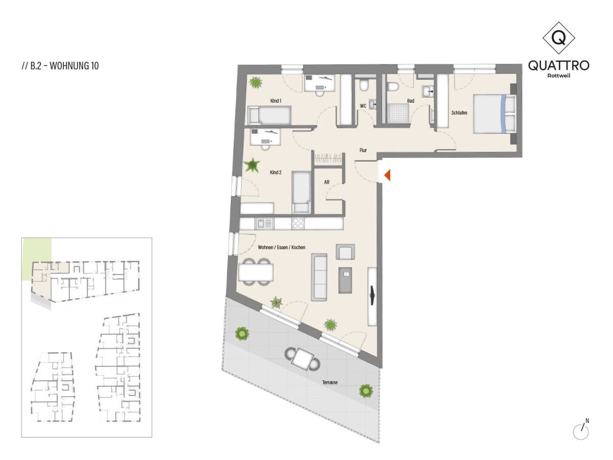 Immobilienangebot - Rottweil - Wohnungen - Neubau: Großzügige 4-Zimmer-Wohnung mit sonniger Dachterrasse zur Miete