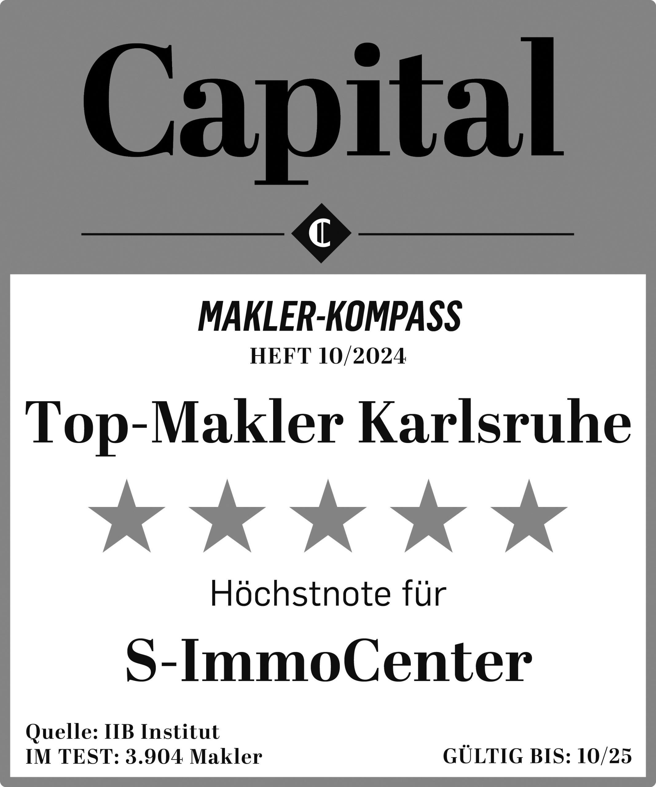 Capital Auszeichnung Top-Makler Karlsruhe 2024 / S-ImmoCenter Immobilienexperte