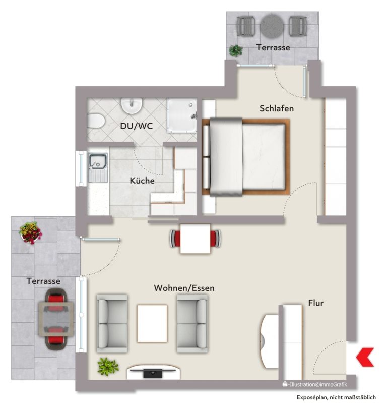 Immobilienangebot - Karlsdorf-Neuthard - Wohnungen - Vermietete Eigentumswohnung im Souterrain mit 2 Terrassen - Sichere Rendite für kluge Anleger