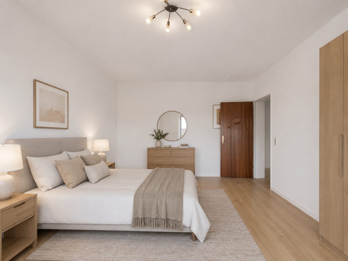 Wohnbeispiel Schlafzimmer -KI generiert Immobilienangebot - Eggenstein-Leopoldshafen / Leopoldshafen - Wohnungen - Flexibel wohnen mit Potenzial: 3,5- oder 4-Zimmer-Eigentumswohnung, entscheiden Sie selbst!