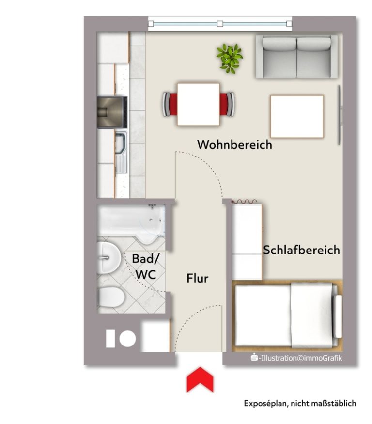 Immobilienangebot - Oberhausen-Rheinhausen - Wohnungen - Kompakte 1-Zimmer-Wohnung mit Außenstellplatz und Gestaltungspotenzial