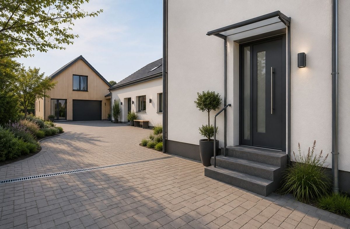 Einfahrt – KI-Visualisierung Immobilienangebot - Linkenheim-Hochstetten / Hochstetten - Wohnen & Anlage - Projektimmobilie mit Zukunft: Entkerntes Einfamilienhaus mit großem Grundstück und Bauvoranfrage!