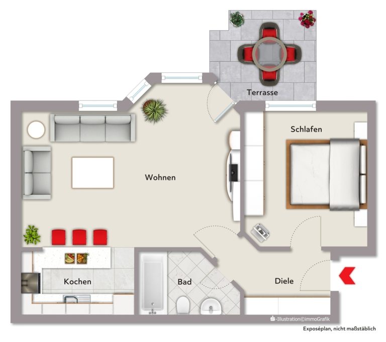 Immobilienangebot - Karlsruhe / Oberreut - Wohnungen - Vermietete 2-Zimmer-Erdgeschosswohnung mit Terrasse und Tiefgaragenstellplatz in Karlsruhe-Oberreut