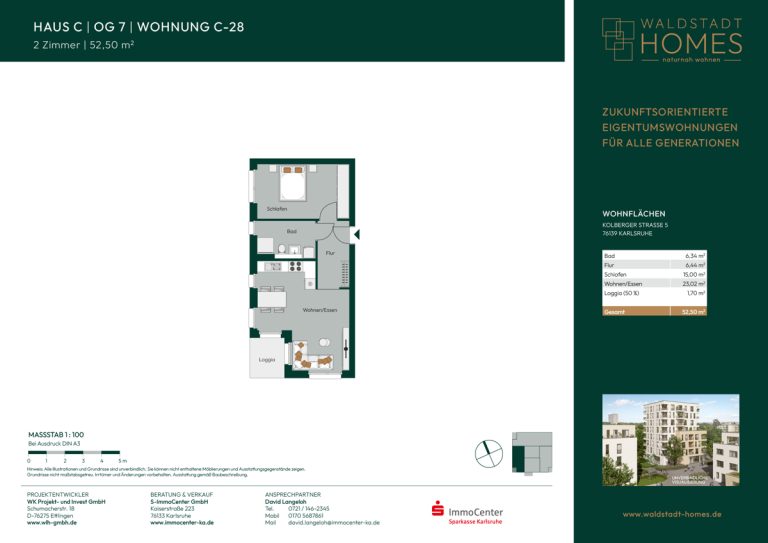 Immobilienangebot - Karlsruhe / Waldstadt - Wohnungen - Wohnen ganz oben! Bezugsfreie 2-Zimmer-Neubauwohnung mit Ausblick