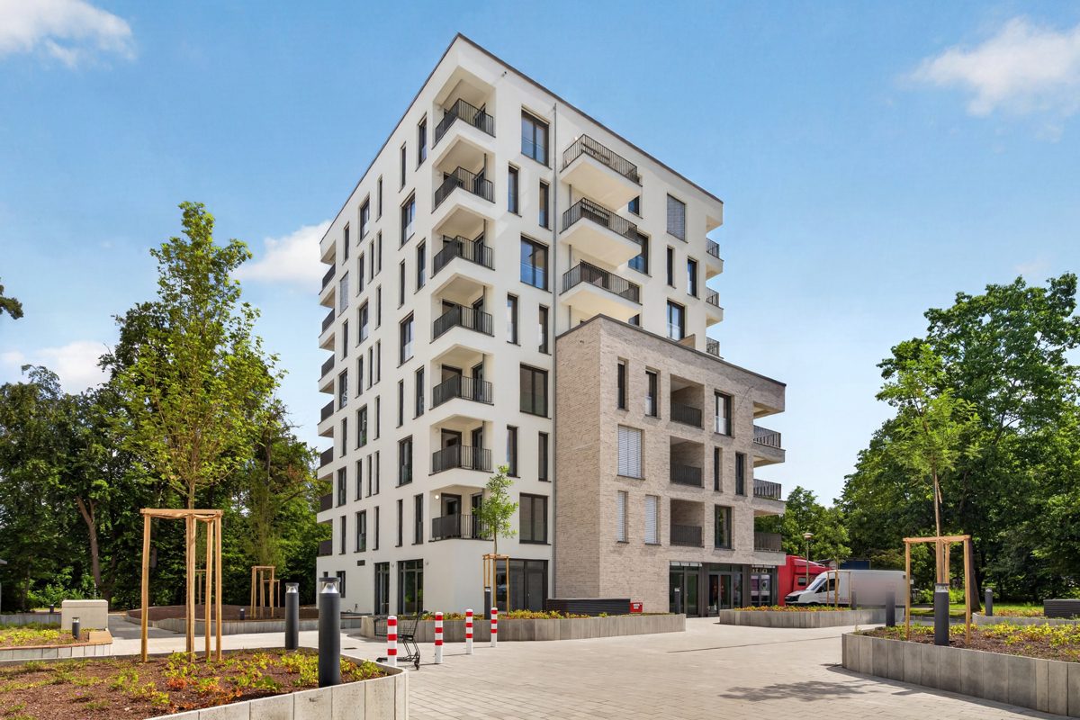Außenansicht Immobilienangebot - Karlsruhe / Waldstadt - Wohnungen - Wohnen ganz oben! Bezugsfreie 2-Zimmer-Neubauwohnung mit Ausblick