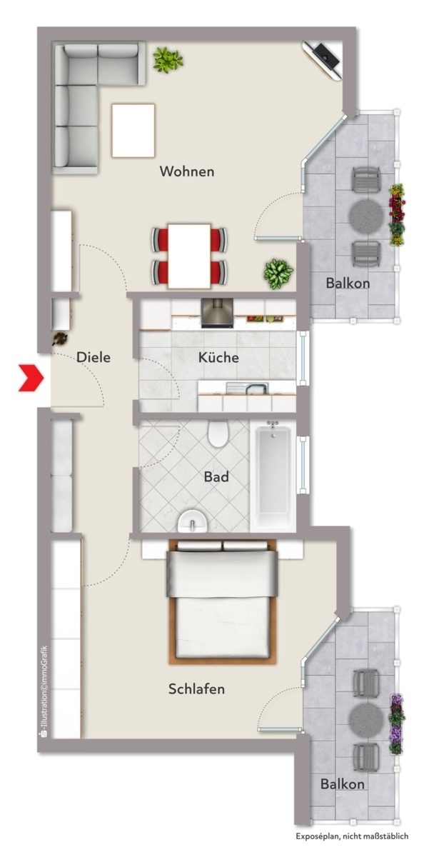 Immobilienangebot - Pfinztal / Berghausen - Wohnungen - Gepflegte 2-Zimmer-Wohnung mit zwei Balkonen – zuverlässig vermietet
