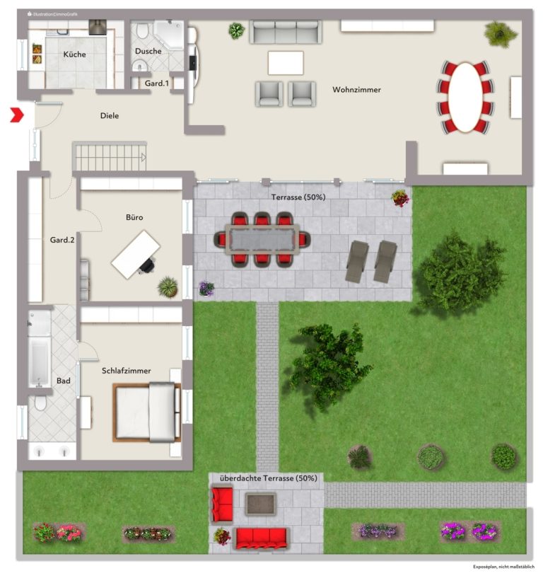 Immobilienangebot - Karlsruhe - Wohnen & Anlage - Wohnen auf einer Ebene – mit viel Privatsphäre und einem Garten zum Verlieben