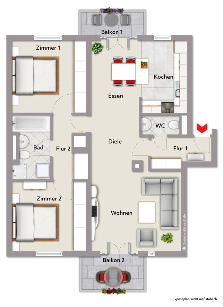 Immobilienangebot - Karlsruhe / Oberreut - Wohnungen - Großzügige 3,5-Zimmer-Wohnung mit ca. 94 m², zwei Balkonen und Garage