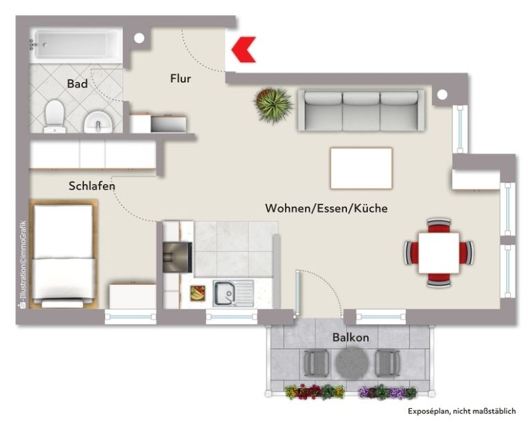 Immobilienangebot - Pfinztal / Wöschbach - Wohnungen - Attraktive Kapitalanlage: 2- Zimmer-Wohnung mit Balkon und Stellplatz