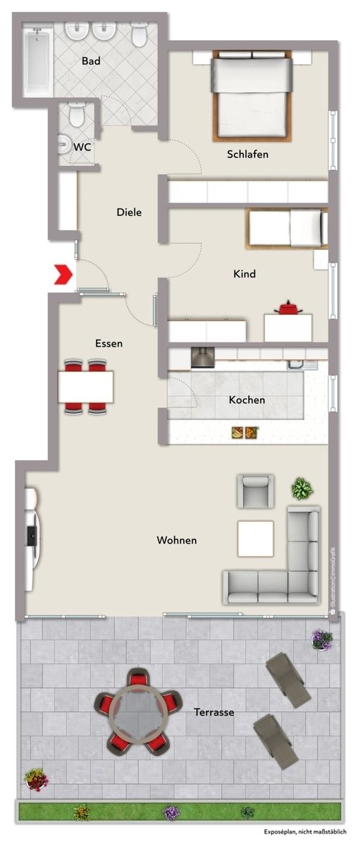 Immobilienangebot - Karlsruhe / Grötzingen - Wohnungen - Wohnen mit Ausblick! Interessante 3-Zimmer-Wohnung mit großer Terrasse