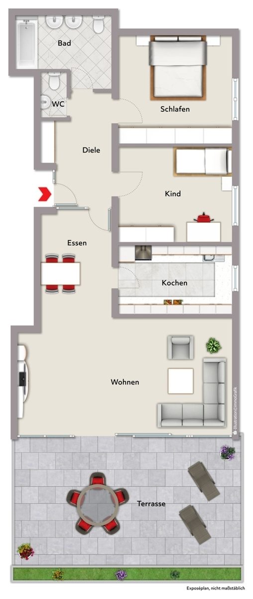 Immobilienangebot - Karlsruhe / Grötzingen - Wohnungen - Wohnen mit Ausblick! Interessante 3-Zimmer-Wohnung mit großer Terrasse