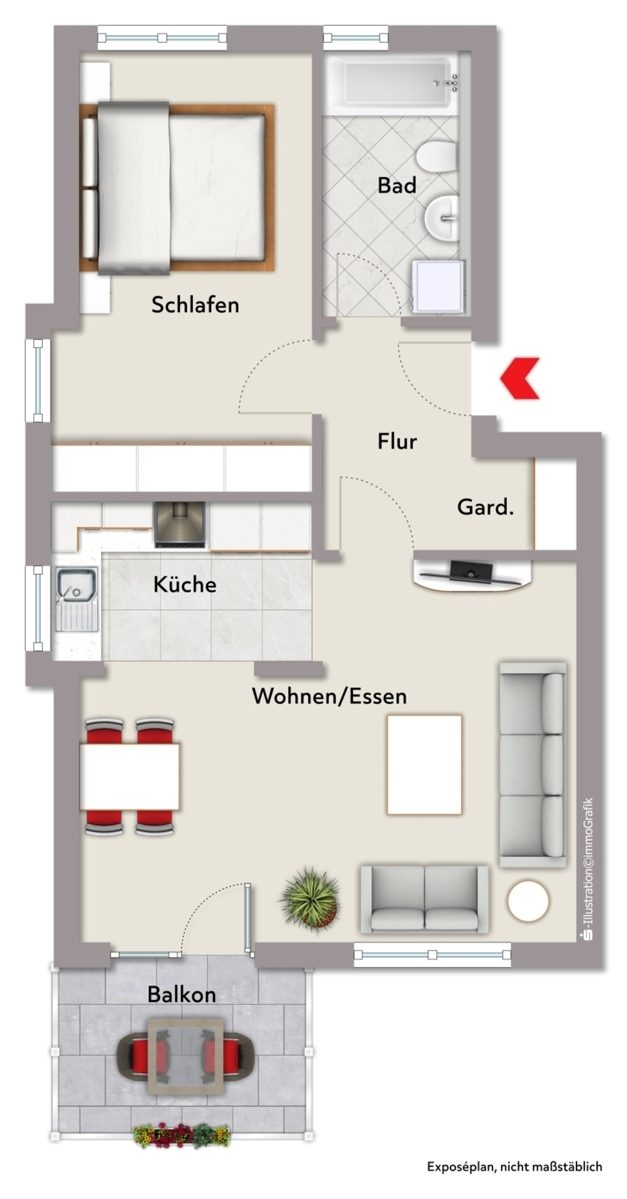 Immobilienangebot - Graben-Neudorf - Wohnungen - Gepflegte 2,5-Zimmer-Wohnung mit Balkon – zuverlässig vermietet