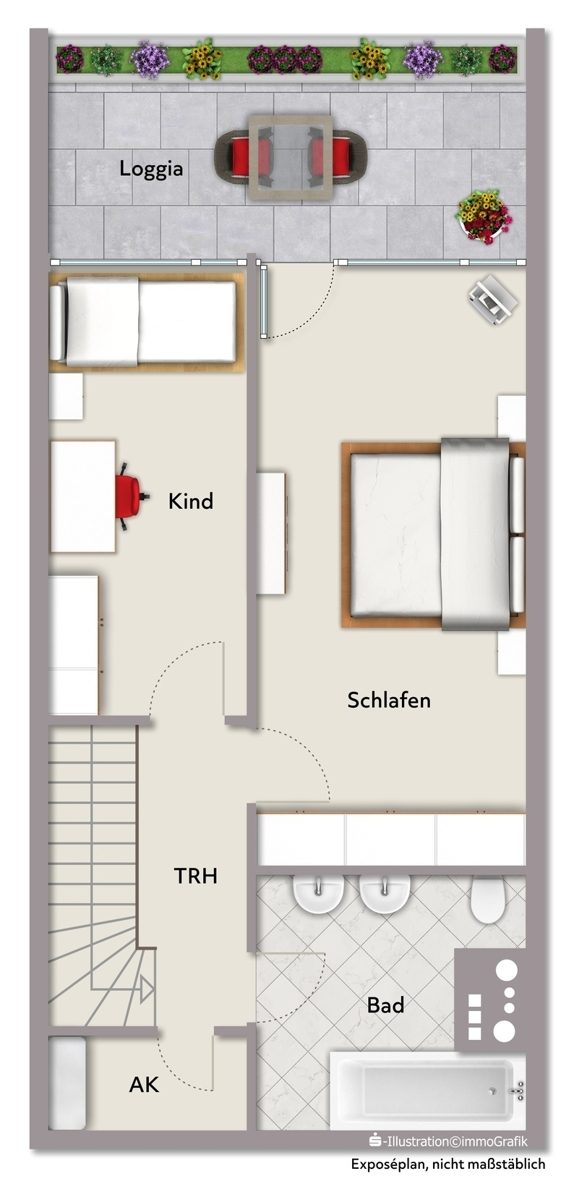 Immobilienangebot - Karlsruhe / Rüppurr - Wohnungen - Helle 3-Zimmer-Maisonette mit zwei Balkonen und Tiefgaragenstellplatz - vermietet und provisionsfrei
