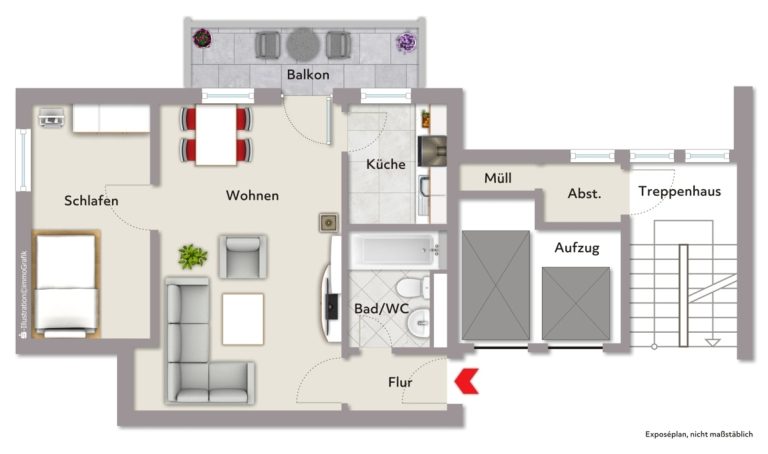 Immobilienangebot - Karlsruhe - Wohnungen - Zentral wohnen in Karlsruhe: 2-Zimmer-Wohnung mit Balkon und Potenzial
