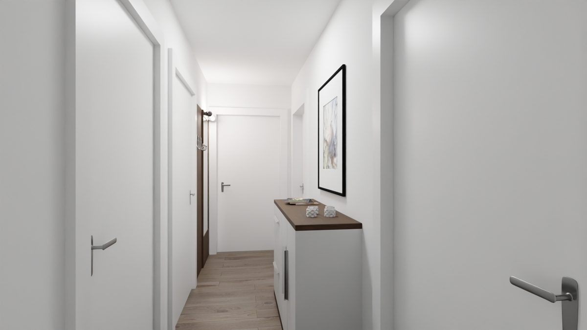 Wohnbeispiel OG – Flur (KI generiert) Immobilienangebot - Rheinstetten / Mörsch - Wohnen & Anlage - Kapitalanlage mit Zukunft - Ihr Zweifamilienhaus mit Perspektive