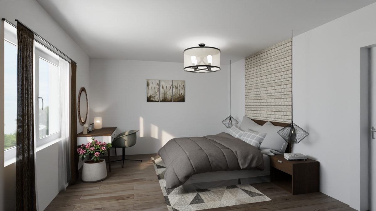 Wohnbeispiel OG – Schlafzimmer (KI generiert) Immobilienangebot - Rheinstetten / Mörsch - Wohnen & Anlage - Kapitalanlage mit Zukunft - Ihr Zweifamilienhaus mit Perspektive