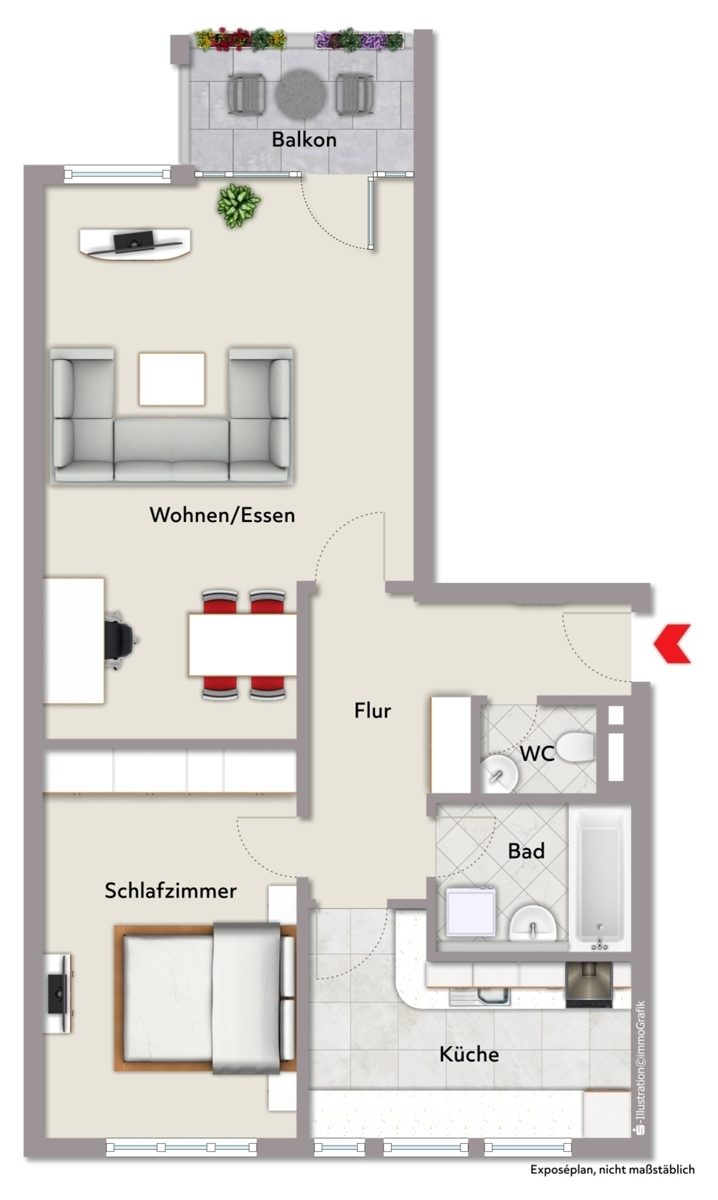 Immobilienangebot - Karlsruhe / Oststadt - Wohnungen - Großzügige Zweizimmerwohnung mit Ostbalkon und Tiefgaragenstellplatz in der Karlsruher Oststadt