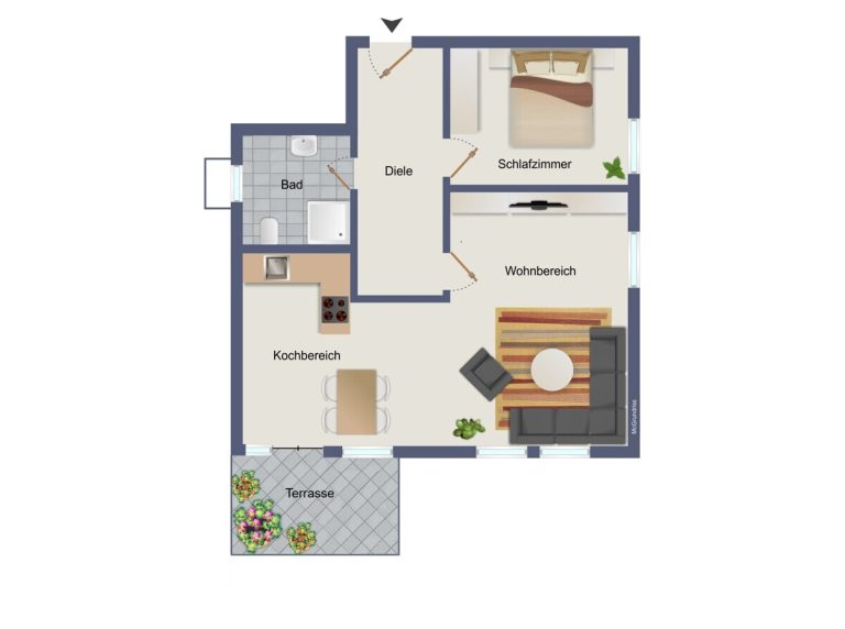 VR Immobilien GmbH - Immobilienangebot - Fulda - Alle - Frisch sanierte 2-Zimmer-Wohnung mit Terrasse und Garage