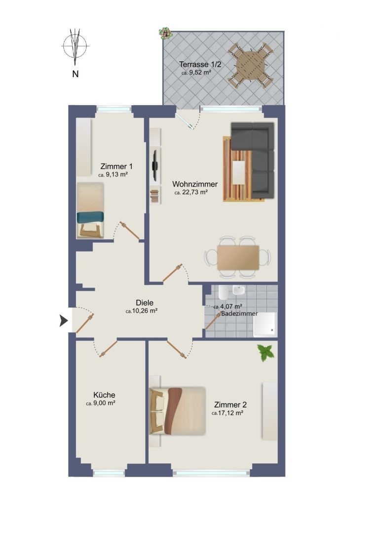 Immobilienangebot - Hamburg / Meiendorf - Alle - Attraktive 2,5-Zimmer-Wohnung mit schöner Terrasse sowie Stellplatz