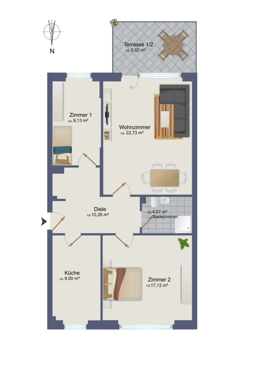 Immobilienangebot - Hamburg / Meiendorf - Alle - Attraktive 2,5-Zimmer-Wohnung mit schöner Terrasse sowie Stellplatz