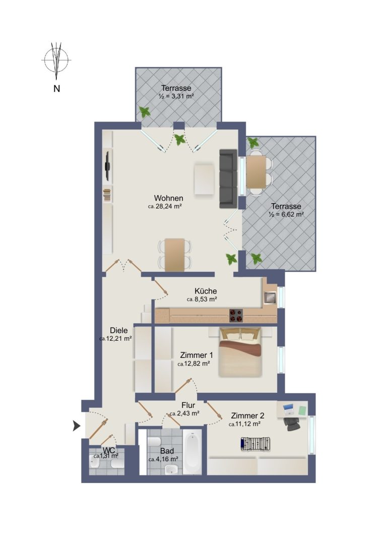 Immobilienangebot - Hamburg / Rahlstedt - Alle - Barrierearme 3-Zimmer Wohnung mit Terrasse, Aufzug und TG-Stellplatz in Alt-Rahlstedt