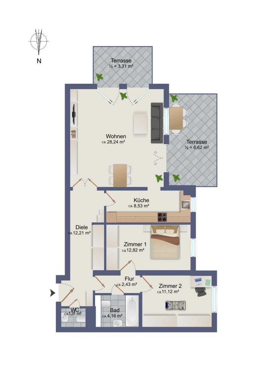 Immobilienangebot - Hamburg / Rahlstedt - Alle - Barrierearme 3-Zimmer Wohnung mit Terrasse, Aufzug und TG-Stellplatz in Alt-Rahlstedt