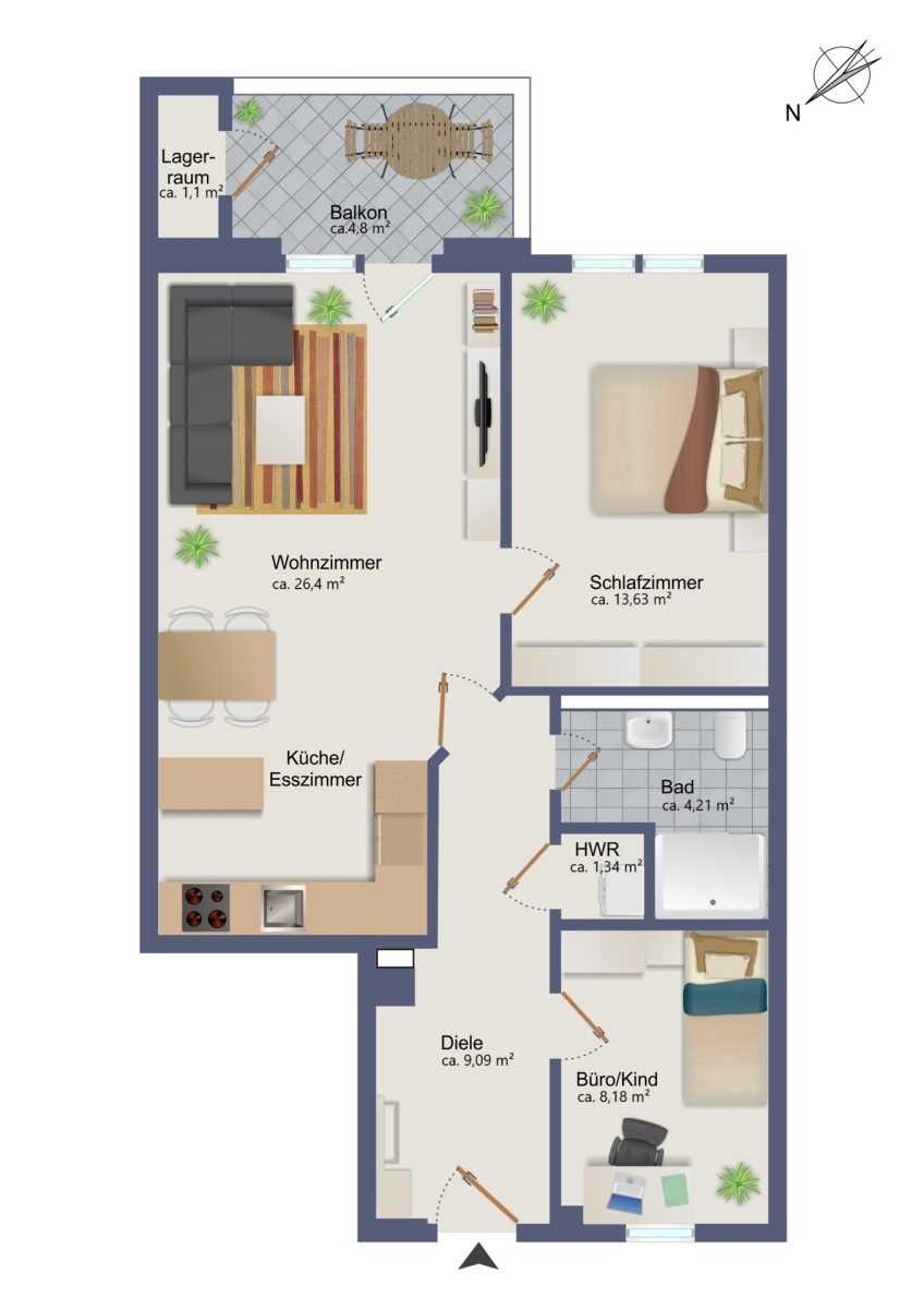 Immobilienangebot - Hamburg / Rahlstedt - Alle - Luxuriöse 3-Zimmer Wohnung mit Balkon und TG-Stellplatz in zentraler Lage von Hamburg-Rahlstedt