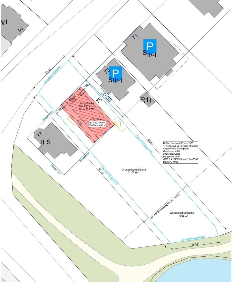 Immobilienangebot - Hamburg / Rahlstedt - Alle - Baugrundstück in Hamburg-Rahlstedt – ca. 1.417 m², WA, offene Bauweise, ohne Baubindung