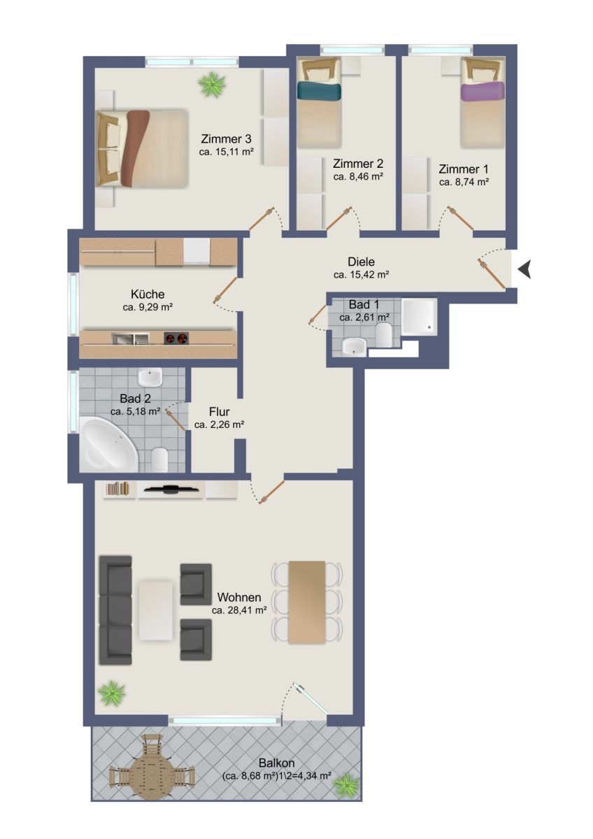 Immobilienangebot - Hamburg / Meiendorf - Alle - Großzügige 4-Zimmer-Wohnung mit Balkon, Keller und 2 Tiefgaragenstellplätzen in ruhiger Sackgassenlage