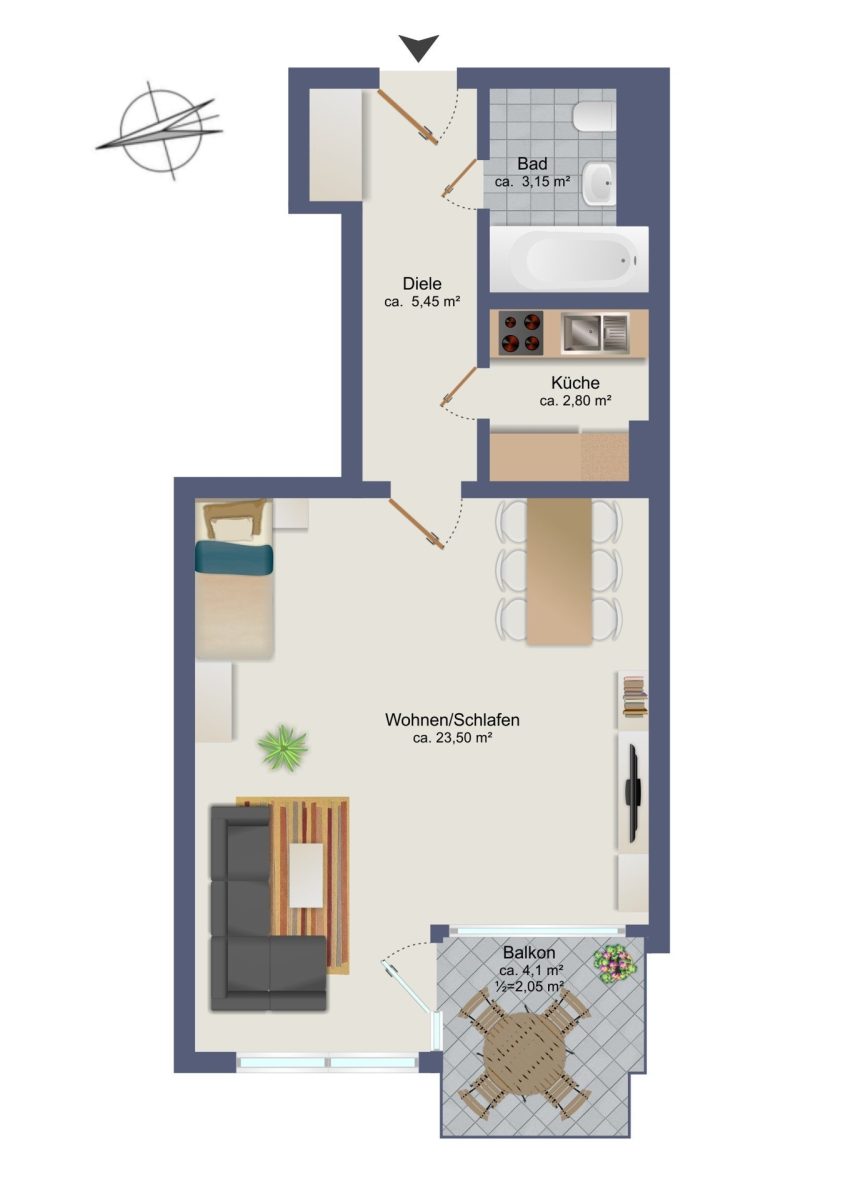 Immobilienangebot - Hamburg / Sasel - Alle - Schöne 1-Zimmer-Wohnung: Mit überragendem Blick ins Grüne über die Dächer von Hamburg-Sasel
