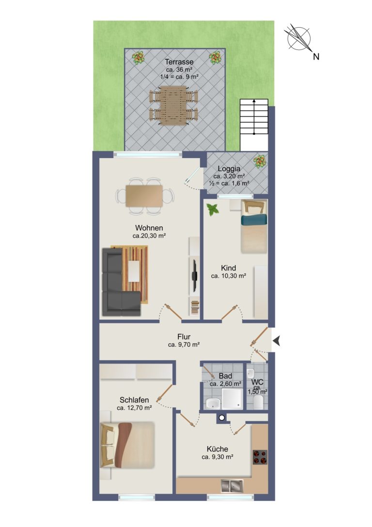 Immobilienangebot - Ammersbek / Lottbek - Alle - Hochwertige 3 Zimmer EG Wohnung im Grünen mit Terrasse, ca. 35 Minuten zur City mit der U-Bahn U1