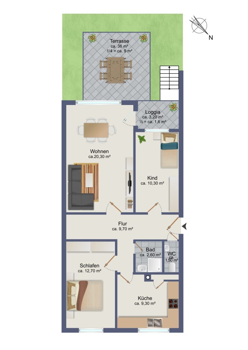 Immobilienangebot - Ammersbek / Lottbek - Alle - Hochwertige 3 Zimmer EG Wohnung im Grünen mit Terrasse, ca. 35 Minuten zur City mit der U-Bahn U1