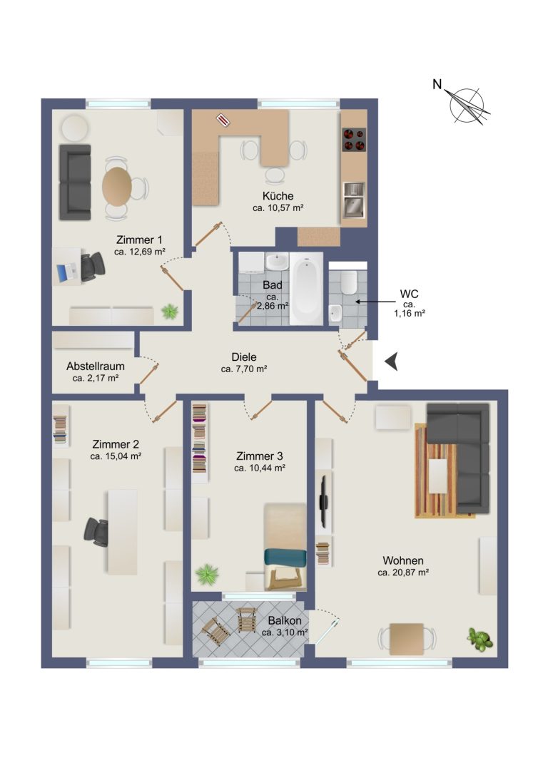 Immobilienangebot - Ammersbek / Lottbek - Alle - Große 4 Zimmer EG Wohnung in ruhiger Lage vor den Toren Hamburgs, mit U-Bahn ca. 35 Min zur HH-City