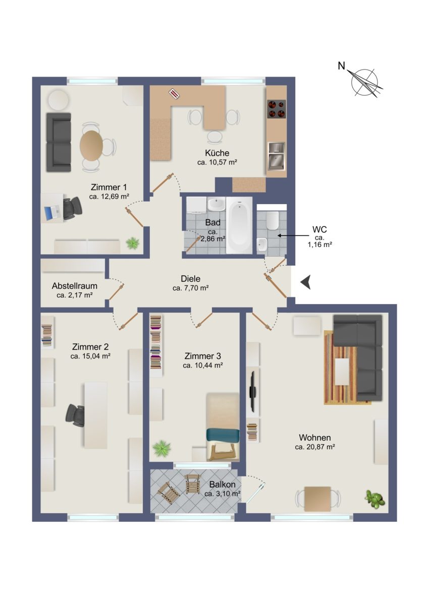 Immobilienangebot - Ammersbek / Lottbek - Alle - Große 4 Zimmer EG Wohnung in ruhiger Lage vor den Toren Hamburgs, mit U-Bahn ca. 35 Min zur HH-City