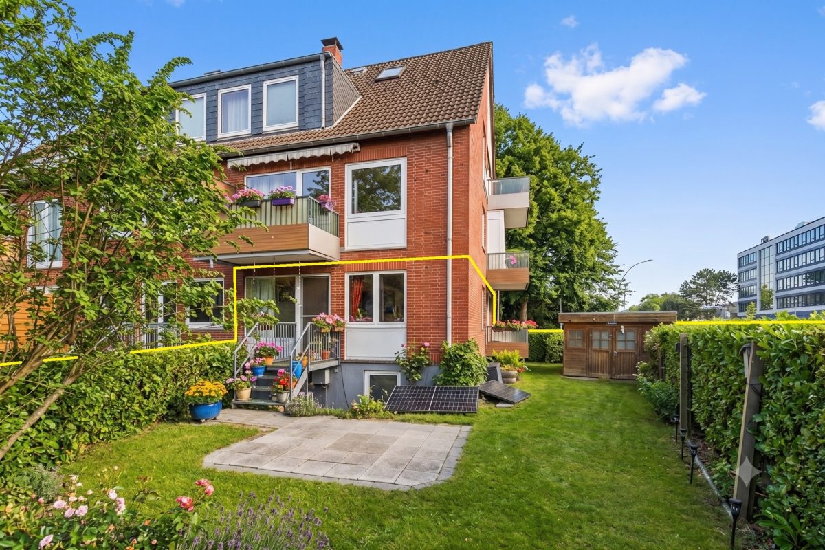 Immobilienangebot - Hamburg / Wandsbek - Alle - Hamburg-Wandsbek: Hochparterre mit Stellplatz, Balkon & Gartenanteil