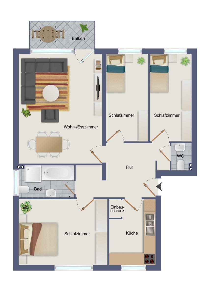 Immobilienangebot - Hamburg / Rahlstedt - Alle - Direkt am Wald ! Modernisierte 4-Zimmer-Wohnung mit Südbalkon, Vollbad, Gäste-WC und 2 Kellerräumen
