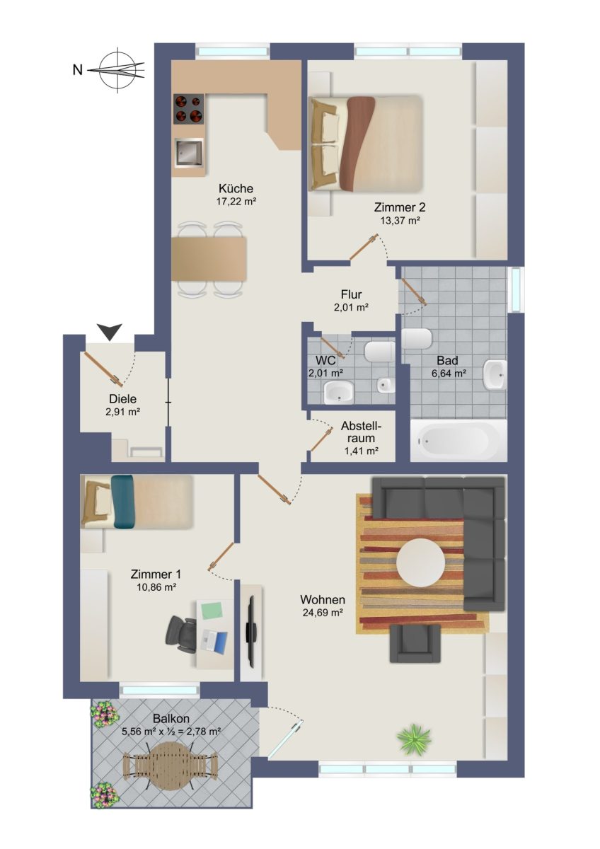 Immobilienangebot - Halstenbek - Alle - Lichtdurchfluteter Wohntraum: Sehr gepflegte 3-Zimmer-Wohnung mit einladendem Balkon