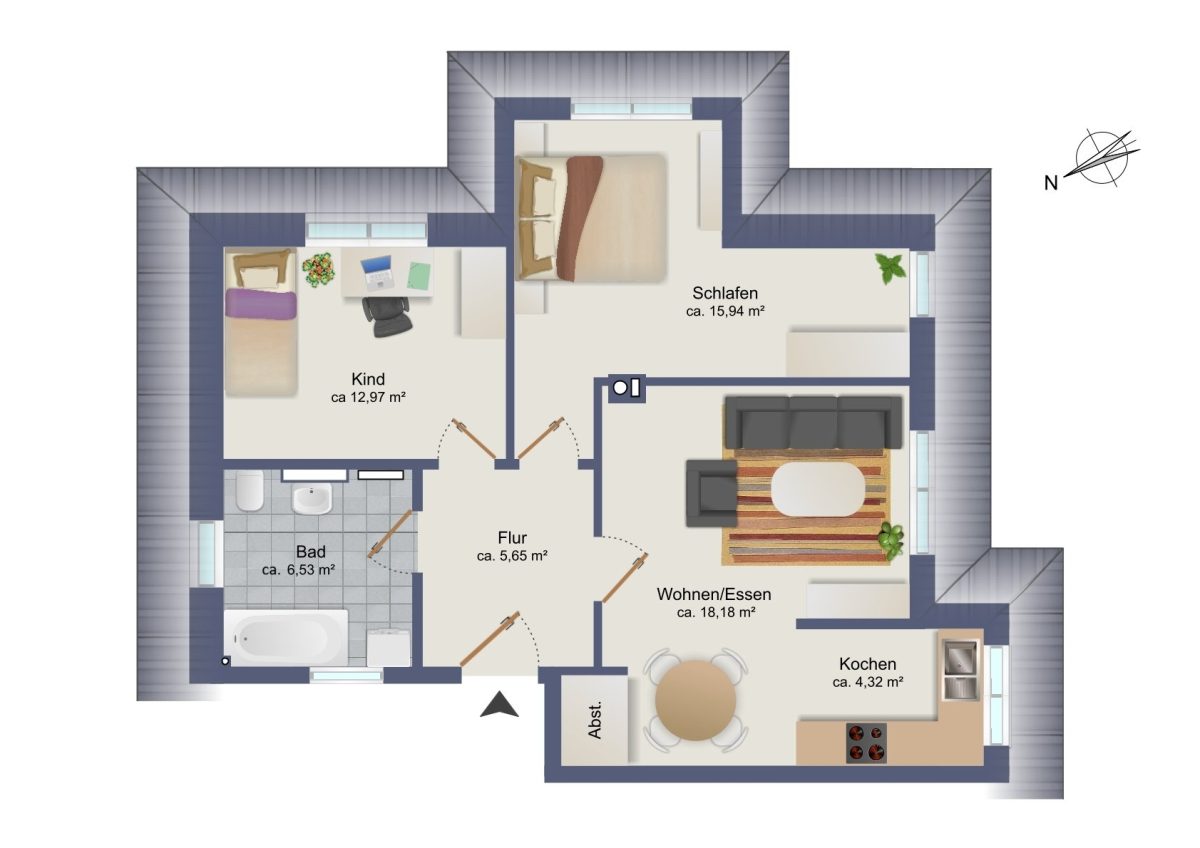 Immobilienangebot - Hamburg / Duvenstedt - Alle - Neuwertige 3-Zimmer-Wohnung mit Stellplatz in HH-Duvenstedt