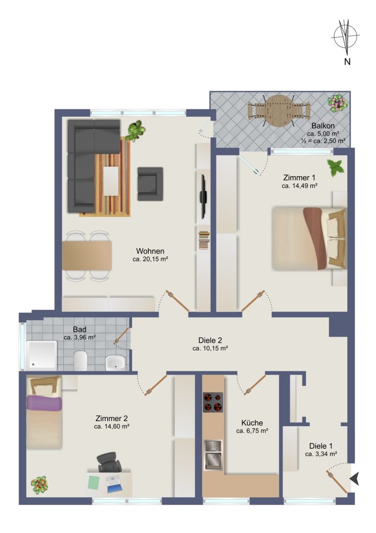 Immobilienangebot - Wedel - Alle - Helle 3-Zimmer-Wohnung mit Süd-Balkon, Aufzug & Stellplatz in Wedel