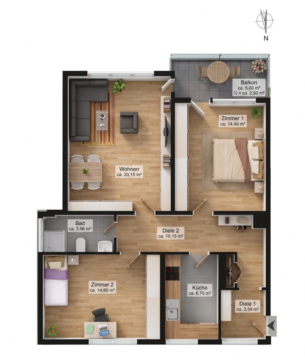 Immobilienangebot - Wedel - Alle - Helle 3-Zimmer-Wohnung mit Süd-Balkon, Aufzug & Stellplatz in Wedel