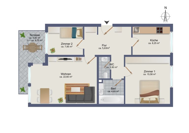 Immobilienangebot - Ahrensburg - Alle - Attraktive Kapitalanlage oder Ihr neues Zuhause – 2,5-Zimmer-Wohnung in ruhiger grüner Wohnlage