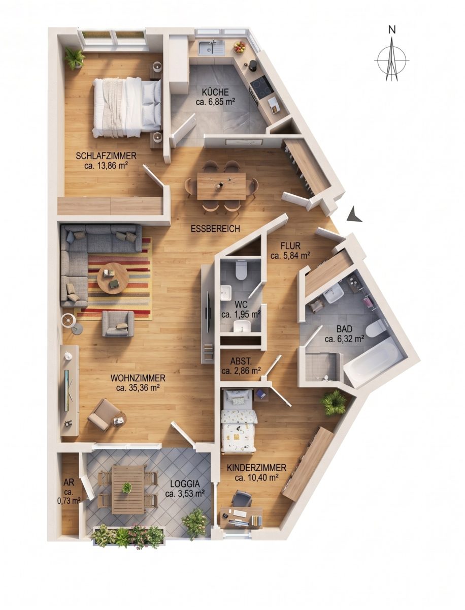 Immobilienangebot - Hamburg / Bergedorf - Alle - Großzügige 3-Zimmer-Wohnung mit Südbalkon, Tiefgarage & Aufzug in grüner Wohnlage