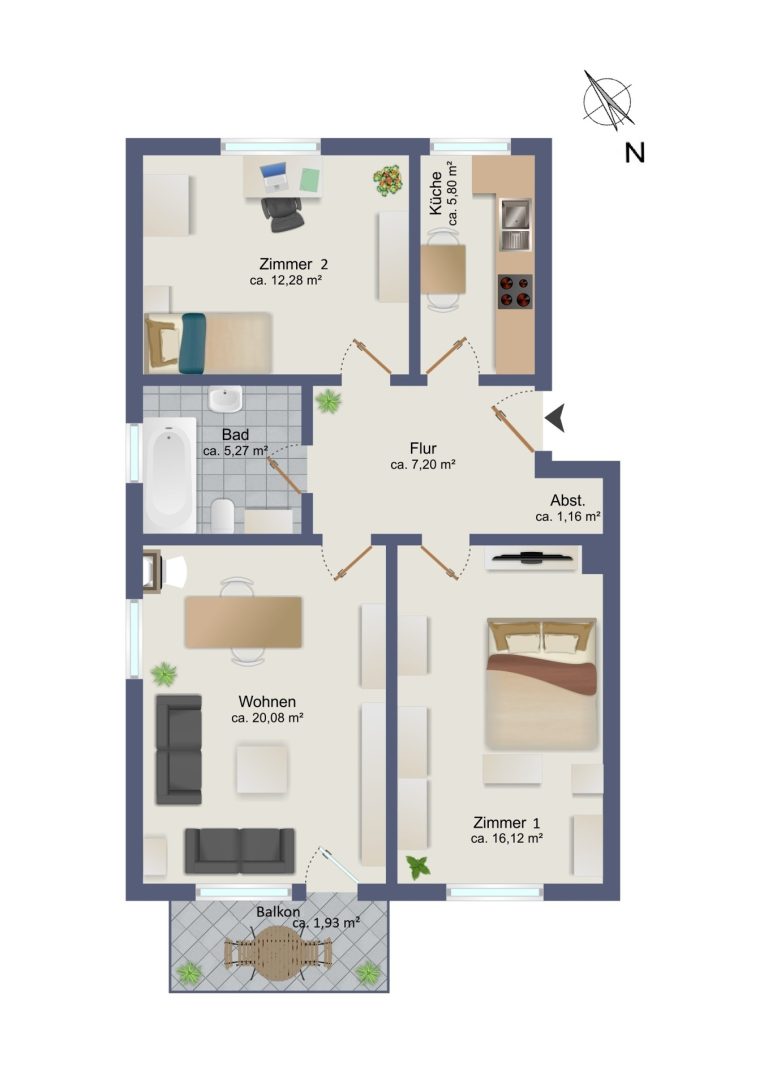 Immobilienangebot - Bargteheide - Alle - Hell, gepflegt und gut geschnitten – 3-Zimmer-Wohnung mit Stellplatz in Bargteheide
