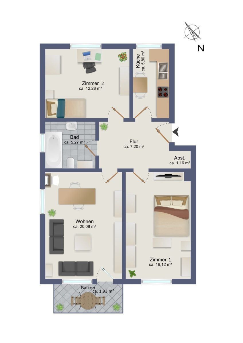 Immobilienangebot - Bargteheide - Alle - Hell, gepflegt und gut geschnitten – 3-Zimmer-Wohnung mit Stellplatz in Bargteheide